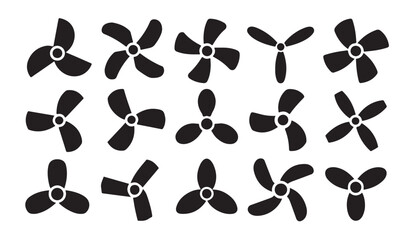 Set of black propeller silhouette icons for engine or wind power isolated on white back. © MDIKRAM