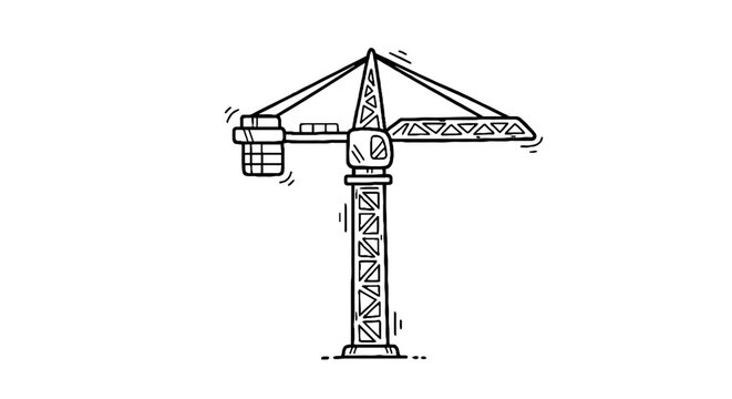 Tall construction crane with lattice boom and cabin.