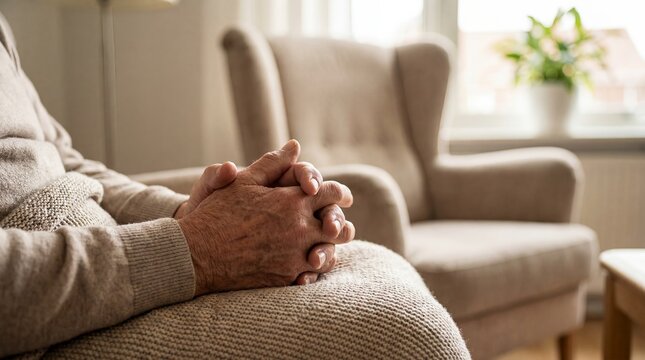 people care support human natural light falling peaceful hands caring shows natural light falling peaceful folded lap and conveys human connection and practical care for health communication community