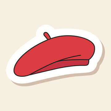 Red beret sticker with iconic French fashion accessory illustration