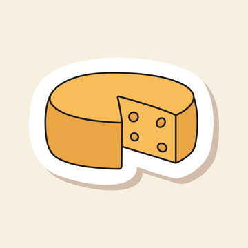 French cheese wheel sticker with dairy food icon illustration