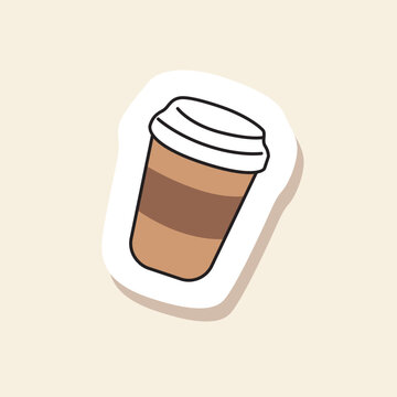 Takeaway coffee cup sticker with French caf&eacute; drink illustration