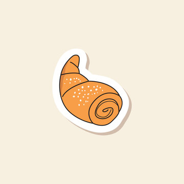 Sweet pastry roll sticker with French bakery dessert illustration