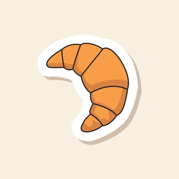 Butter croissant sticker with classic French pastry bakery illustration