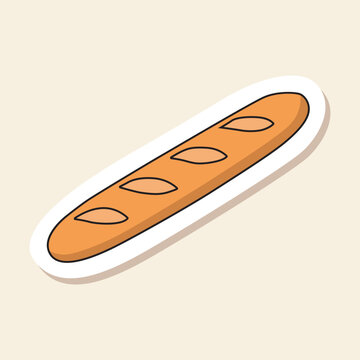 French baguette bread sticker with classic bakery food illustration