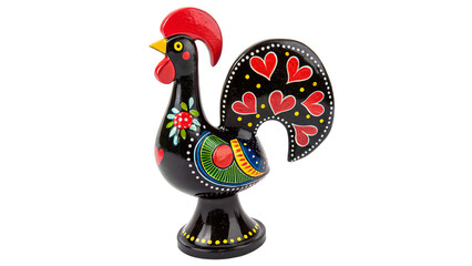 Traditional colorful painted wooden rooster figurine toy isolated on a transparent background © PNG_MEGAStock