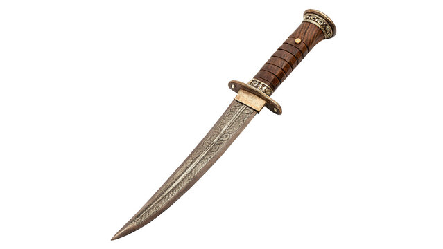 Ancient medieval warrior steel combat dagger knife isolated on a transparent background