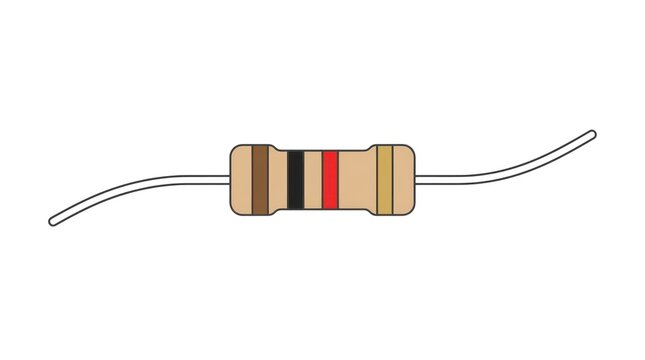 Electronic component resistor with four color bands representing specific resistance values.