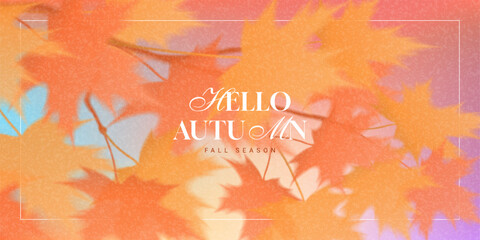Naklejka premium Abstract autumn gradient style banner. Vector autumn background with orange foliage of maple for decoration seasonal sale, advertising, branding, promotion, cards. Trendy gradient card. Fall season.
