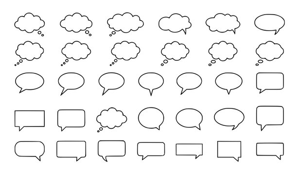 Thought Bubble and Speech Bubble Outline Cloud Message Vector Icon Set