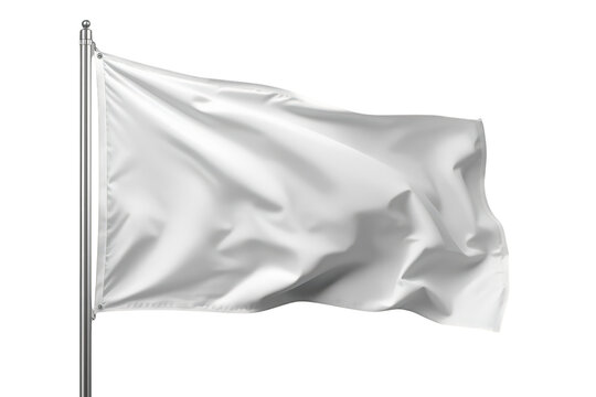 White flag waving on flagpole, representing peace, surrender, truce, blank banner mockup, transparent background