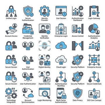 Cybersecurity Icons: Login, Security, Authentication, Access Control, Data Privacy