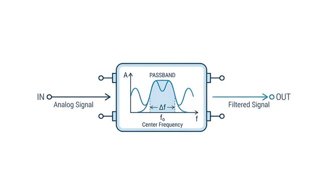 Analog signal filtered by bandpass filter electronic component.