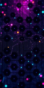 Hexagonal patterns with black lines and dots on a digital technology background abstract design for science medicine or technology, futuristic, discovery
