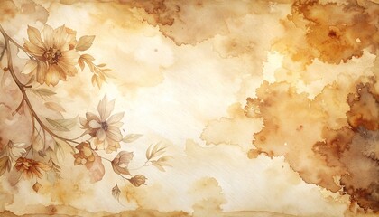Obraz premium Vintage watercolor floral background with weathered paper texture watercolor background botanical artistic