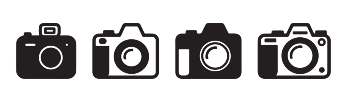 Professional camera icons with various lens and body designs for photographic ui projects.
