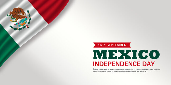 Modern Elegant 216th Anniversary Mexico Independence Day "D&iacute;a de la Independencia" 16 September 2026 Celebration Background with realistic waving flag boder and professional layout design. 