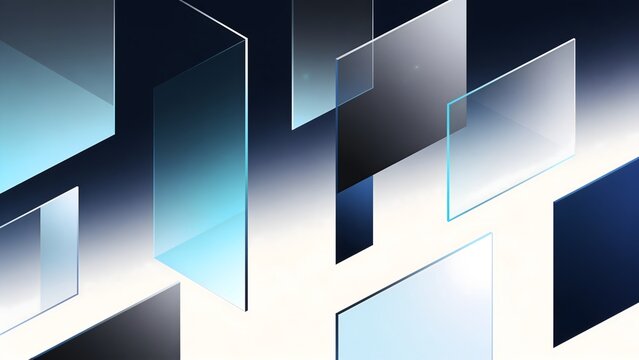 Abstract 3D floating glass panels in a clean blue and dark gradient space. This modern high tech design is suitable for software website backgrounds and corporate presentation templates.