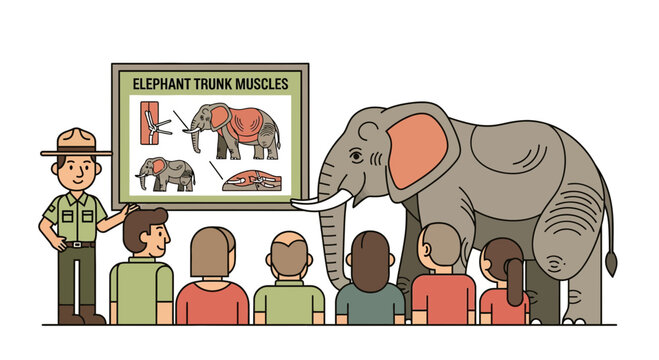 Park Ranger Teaching Students About Elephant Trunk Anatomy and Muscles