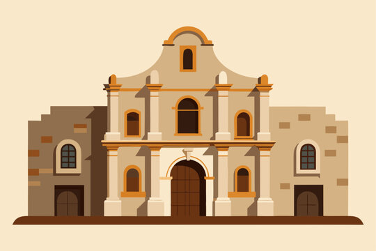 The alamo mission building in san antonio, texas, vector illustration of the historic landmark