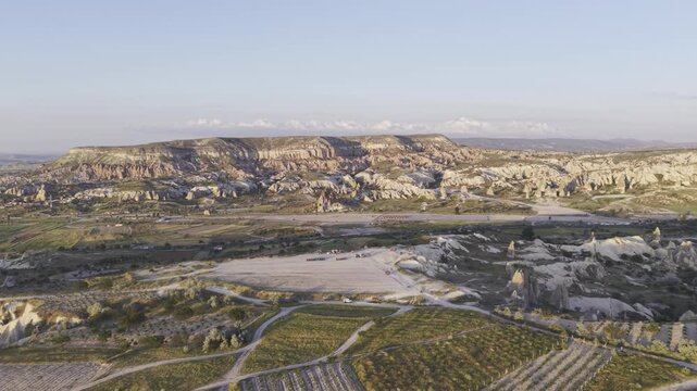 Drone Footage of Uchisar Castle and Goreme View in Cappadocia Nevsehir Turkey with Fairy Chimneys and Scenic Valleys