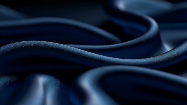 Smooth dark blue fabric gently rippling in slow motion capturing silky texture and elegant movement