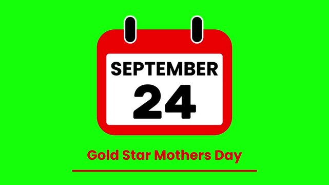 Animated Calendar Flipping to September 24 Gold Star Mothers Day Event Countdown on green screen.
