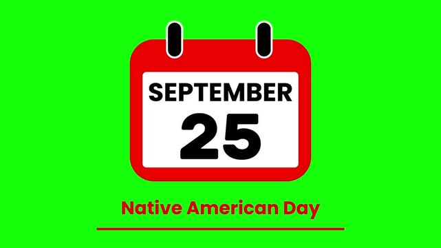 Animated Calendar Flipping to September 25 Native American Day Event Countdown on green screen.
