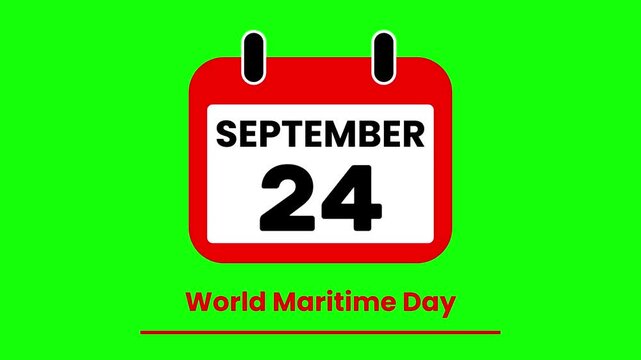 Animated Calendar Flipping to September 24 World Maritime Day Event Countdown on green screen.