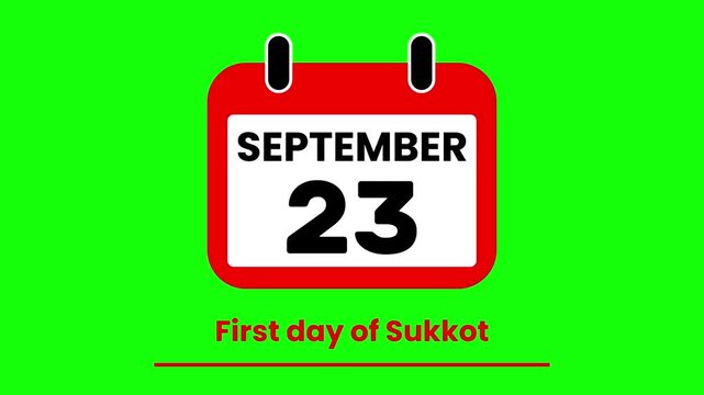 Animated Calendar Flipping to September 23 First day of Sukkot Event Countdown on green screen.