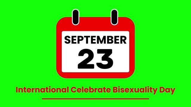 Animated Calendar Flipping to September 23 International Celebrate Bisexuality Day Event Countdown on green screen.
