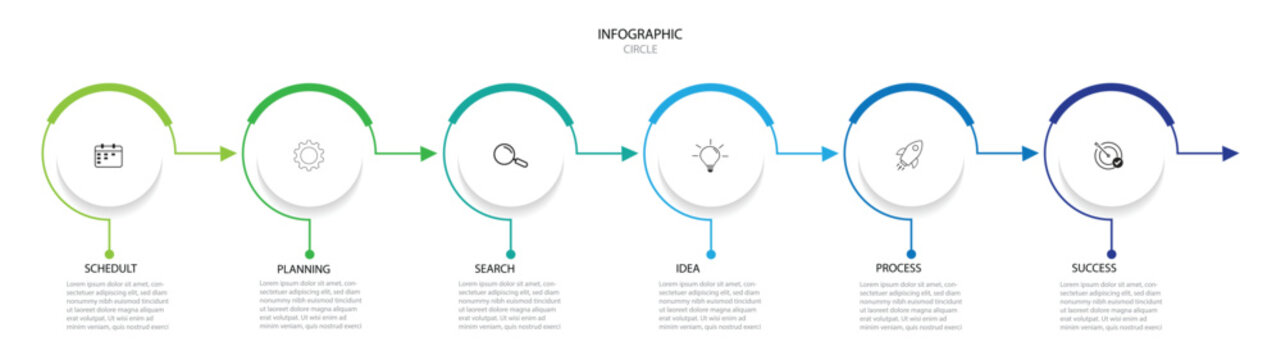 Infographic design element template for presentation. info graphic illustration. process diagram and presentations step,  banner, flow chart, 6 option template.