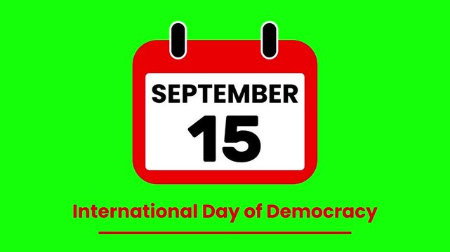 Animated Calendar Flipping to September 15 International Day of Democracy Event Countdown on green screen.