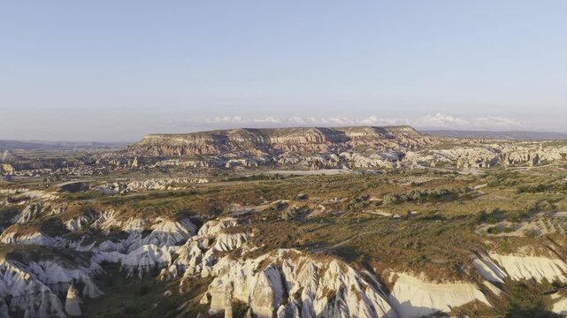 Drone Footage of Uchisar Castle and Goreme View in Cappadocia Nevsehir Turkey with Fairy Chimneys and Scenic Valleys