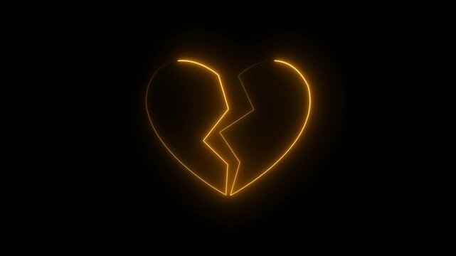 broken hart NEON vector glowing video concept.4k motion graphics video animation