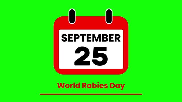 Animated Calendar Flipping to September 25 World Rabies Day Event Countdown on green screen.