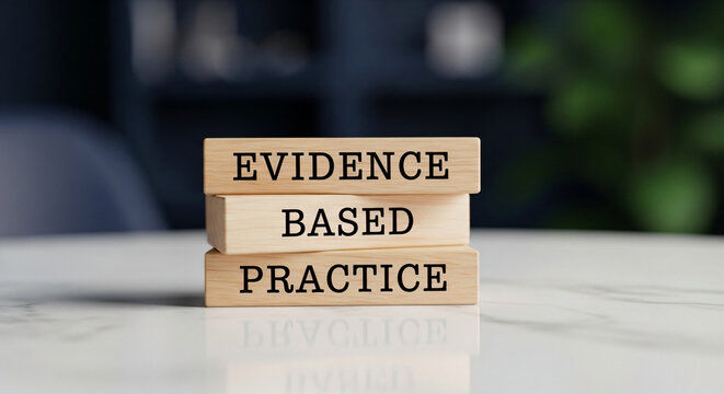 Evidence Based Practice Wooden Blocks On White Marble Table