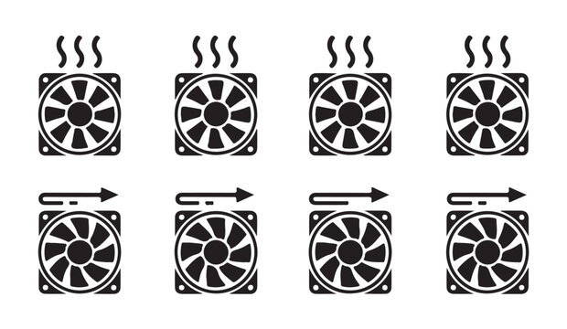 Computer cooling fan icons showing heat dissipation and air circulation in modern systems.