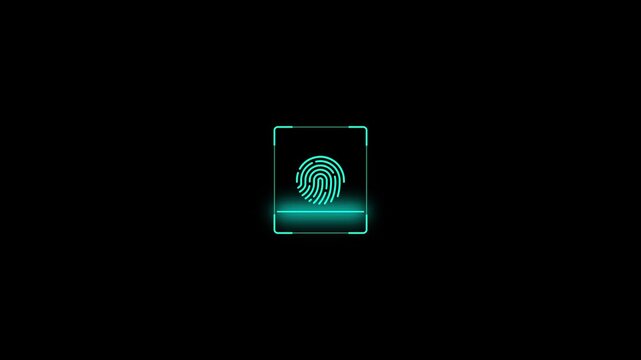 Scanner icon animation isolated scanner neon shine icon animation.fingerprint biometric scanning animation.Biometric scanning.Motion graphics of verified concept,4k quality fingerprint icon animation