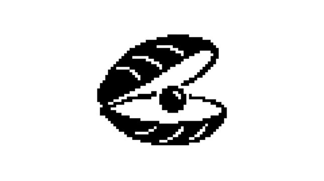 Pixel art open clam shell with pearl inside.