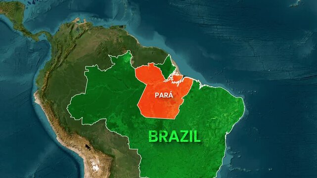 Animated map footage highlighting the state of Par&aacute; within Brazil