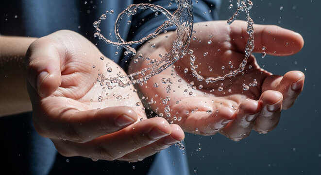 Hands Catching Splashing Water Droplets