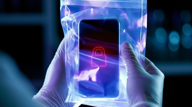 Locked Smartphone in Evidence Bag, Excellent for Digital Forensics, Cybercrime Investigation and Data Privacy Concepts
