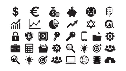Obraz premium Global Business and Technology Icon Set - Black Vector Design