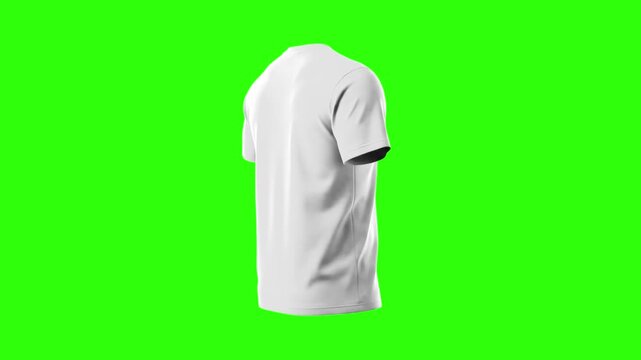 A realistic 3D animated asset showcasing a plain white men's short-sleeve t-shirt viewed from the back. Positioned against a chroma key green screen background, this clean apparel template allows for 