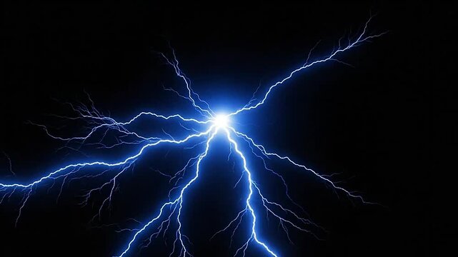 A bright blue electrical discharge radiates outward against a deep black background