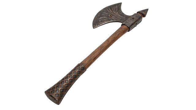 Old vintage rusty iron chopping axe tool isolated on a transparent background