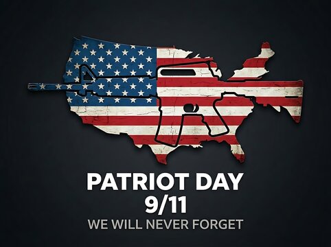 Patriot day tribute design with american flag and rifle silhouette for september eleventh remembrance