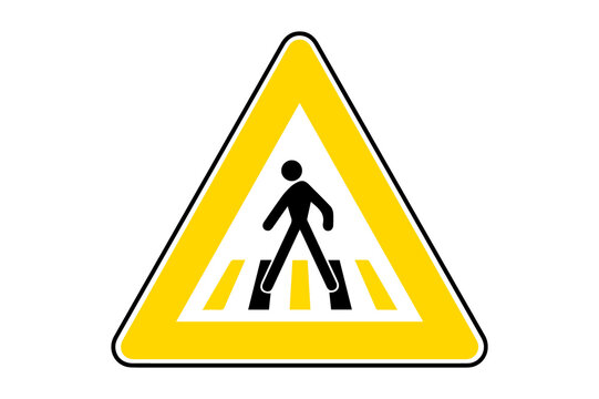 Pedestrian crossing warning sign icon yellow triangle road safety symbol zebra crossing minimal design png