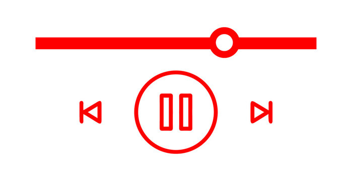 Media player control interface red line progress bar pause button skip icons minimalist ui design icon set for app and web png